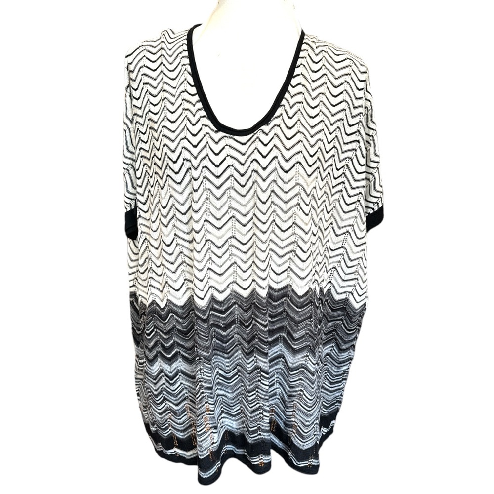 BCBGMaxAzria new tunic style top black and white short sleeve one size f…